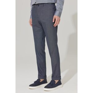 ALTINYILDIZ CLASSICS Men's Navy Blue Slim Fit Narrow Cut Patterned Elastic Waist Flexible Trousers