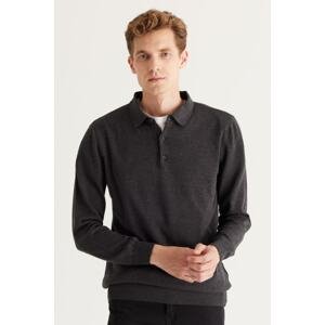 ALTINYILDIZ CLASSICS Men's Anthracite-Melange Standard Fit Regular Cut Polo Collar Cotton Knitwear Sweater.