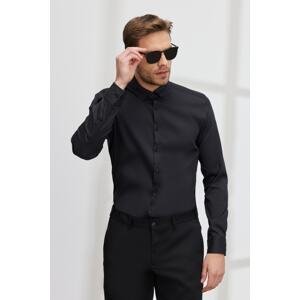 ALTINYILDIZ CLASSICS Men's Black Slim Fit Slim Fit Buttoned Collar Shirt