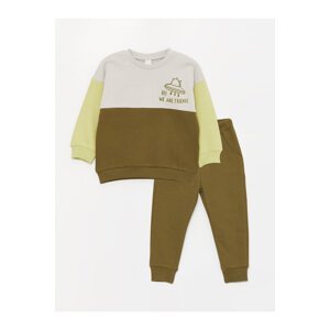 LC Waikiki Crew Neck Long Printed Baby Boy Sweatshirt and Trousers 2-Set