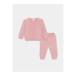 LC Waikiki Crew Neck Long Sleeved Basic Baby Girl Knitwear Sweater and Pants 2-Pair Set