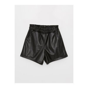 LC Waikiki Girl's Leather-Look Shorts with Elastic Waist.