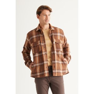 AC&Co / Altınyıldız Classics Men's Brown-mink Oversize Wide Cut Buttoned Collar Plaid Lumberjack Winter Shirt Jacket