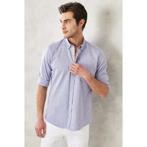 AC&Co / Altınyıldız Classics Men's Light Navy Blue Slim Fit Slim Fit Button Down Collar 100% Cotton Plain Casual Shirt.