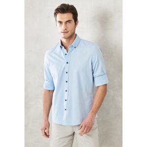 AC&Co / Altınyıldız Classics Men's Light Blue Slim Fit Slim Fit 100% Cotton Dobby Buttoned Collar Casual Shirt