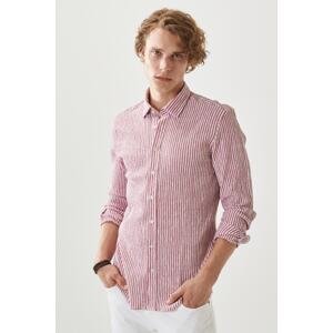 AC&Co / Altınyıldız Classics Men's White-burgundy Slim Fit Slim Fit Buttoned Collar Striped Shirt