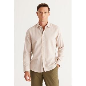 ALTINYILDIZ CLASSICS Men's Beige Slim Fit Slim Fit Classic Collar 100% Cotton Dobby Shirt.