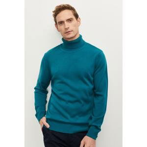 ALTINYILDIZ CLASSICS Men's Petroleum Pilling-Free, Anti-Pilling Featured Standard Fit Full Turtleneck Knitwear Sweater