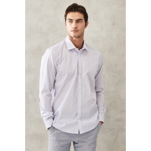 ALTINYILDIZ CLASSICS Men's White-blue Non-Iron Non-Iron Slim Fit Slim Fit Classic Collar 100% Cotton Check Shirt.