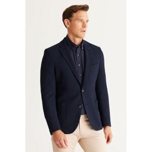 ALTINYILDIZ CLASSICS Men's Navy Blue Slim Fit Narrow Cut Mono Collar Patterned Jacket