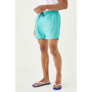 ALTINYILDIZ CLASSICS Men's Mint-navy Standard Fit Regular Fit Patterned Quick Dry Swimwear Marine Shorts.