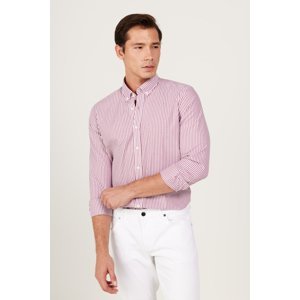 AC&Co / Altınyıldız Classics Men's White-burgundy Slim Fit Slim Fit Button-down Collar Cotton Striped Shirt