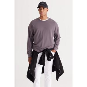 AC&Co / Altınyıldız Classics Men's Dark Gray Loose Fit 3 Thread Crew Neck Jacquard Sweatshirt with Fleece Inside