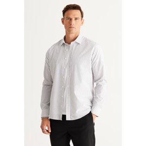 AC&Co / Altınyıldız Classics Men's White-Anthracite Slim Fit Slim Fit Classic Collar Cotton Striped Shirt