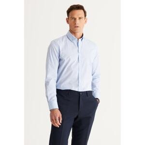 ALTINYILDIZ CLASSICS Men's Light Blue Slim Fit Slim Fit Shirt with Buttons and Collar Pattern