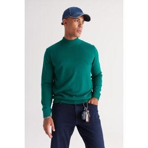 ALTINYILDIZ CLASSICS Men's Dark Green Anti-Pilling Standard Fit Normal Cut Half Turtleneck Knitwear Sweater.