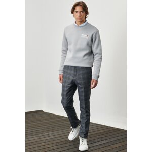 ALTINYILDIZ CLASSICS Men's Grey-Navy Blue Slim Fit Slim Fit Checkered Patterned Elastic Waist Trousers.