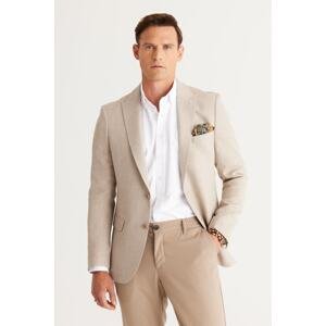 ALTINYILDIZ CLASSICS Men's Beige Slim Fit Slim Fit Dovetail Collar Patterned Jacket