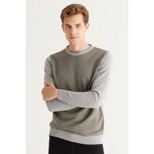 ALTINYILDIZ CLASSICS Men's Grey-Khaki Standard Fit Normal Cut, Crew Neck Patterned Knitwear Sweater.