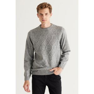 ALTINYILDIZ CLASSICS Men's Gray Melange Standard Fit Regular Cut Crew Neck Ruffled Soft Textured Knitwear Sweater