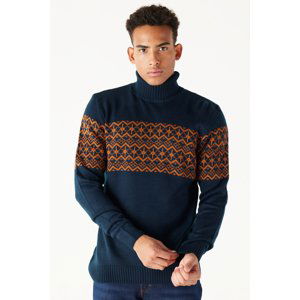 AC&Co / Altınyıldız Classics Men's Navy Blue-brick Standard Fit Regular Cut Turtleneck Zigzag Patterned Knitwear Sweater