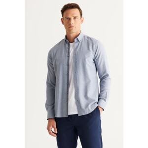 ALTINYILDIZ CLASSICS Men's Indigo Slim Fit Slim Fit Buttoned Collar Cotton Dobby Shirt