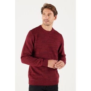 ALTINYILDIZ CLASSICS Men's Burgundy-black Standard Fit Regular Fit Crew Neck Textured Patterned Knitwear Sweater