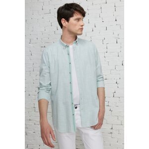 ALTINYILDIZ CLASSICS Men's Khaki Slim Fit Slim Fit Button-down Collar Linen-Looking 100% Cotton Flared Shirt.