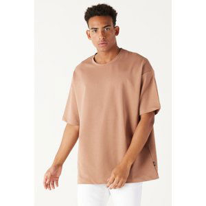 AC&Co / Altınyıldız Classics Men's Mink Oversized Loose Fit Crew Neck Short Sleeved Sweatshirt T-Shirt.