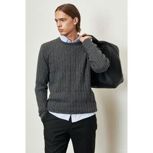 AC&Co / Altınyıldız Classics Men's Dark Gray Standard Fit Regular Cut Crew Neck Jacquard Wool Knitwear Sweater