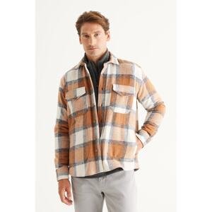 AC&Co / Altınyıldız Classics Men's Mink-ecru Oversize Loose Cut Button Collar Winter Shirt Jacket