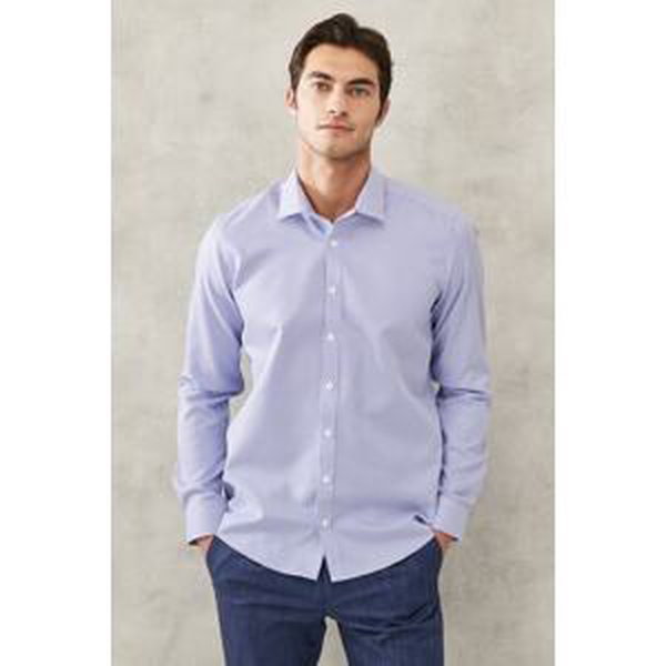 ALTINYILDIZ CLASSICS Men's White-blue No-Iron Non-iron Slim Fit Slim Fit 100% Cotton Shirt.