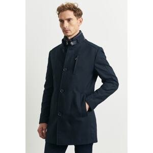 ALTINYILDIZ CLASSICS Men's Navy Blue Standard Fit Normal Cut Woolen Winter Coat with Leather Vest