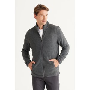 AC&Co / Altınyıldız Classics Men's Anthracite-melange Anti-pilling Non-pilling Standard Fit Stand-up Collar Sweatshirt Fleece Jacket