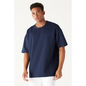AC&Co / Altınyıldız Classics Men's Navy Blue Oversize Loose Cut Crew Neck Short Sleeve Thick Textured Sweatshirt T-Shirt