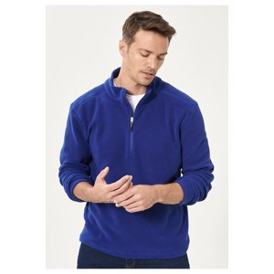 AC&Co / Altınyıldız Classics Men's Saks Blue Anti-pilling Non-Pilling Heat-Protecting Standard Fit Stand-Up Collar Fleece Sweatshirt
