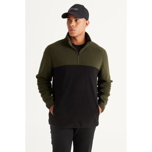 AC&Co / Altınyıldız Classics Men's Khaki-Black Anti-pilling Non-Pilling Standard Fit Stand-up Collar Fleece Sweatshirt