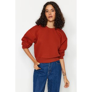 Trendyol Tile Comfortable Cut Crop Basic Crew Neck Thick Fleece Inside Knitted Sweatshirt