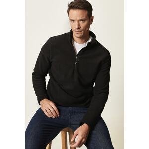 AC&Co / Altınyıldız Classics Men's Black Anti-pilling Non-Pilling Standard Fit Stand-Up Collar Cold-Proof Fleece Sweatshirt