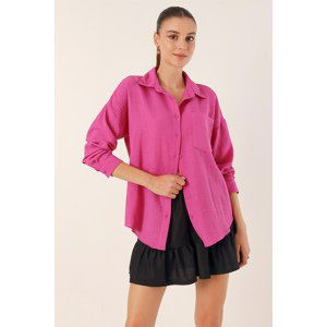 Bigdart 20153 Single Pocket Oversize Linen Shirt - Fuchsia