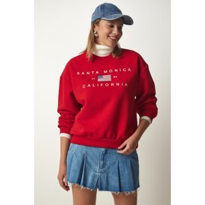 Happiness İstanbul Women's Red Embroidery Raised Knitted Sweatshirt