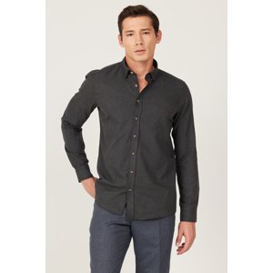 AC&Co / Altınyıldız Classics Men's Anthracite Slim Fit Slim Fit Button Collar Flannel Lumberjack Winter Shirt
