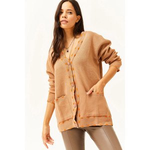 Olalook Women's Camel Colored Oversize Knitwear Cardigan