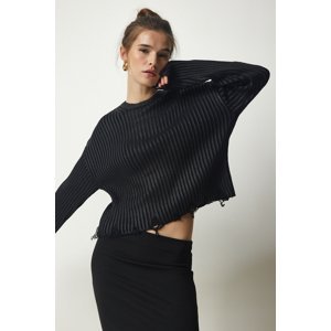 Happiness İstanbul Women's Black Ripped Detail Shiny Knitwear Sweater