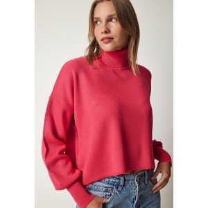 Happiness İstanbul Women's Dark Pink Turtleneck Casual Knitwear Sweater