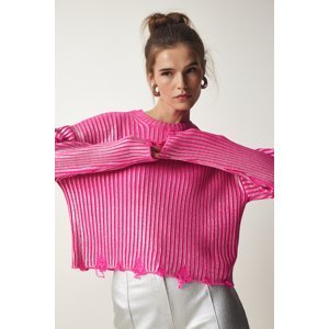 Happiness İstanbul Women's Pink Ripped Detail Shiny Knitwear Sweater