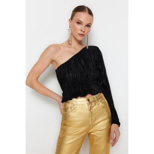 Trendyol Black Single Sleeve Pleated Blouse