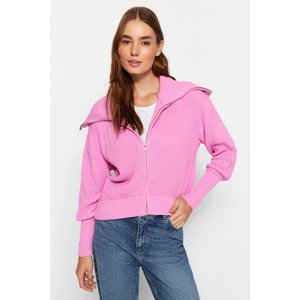Trendyol Pink Zippered Turndown Collar Knitwear Cardigan