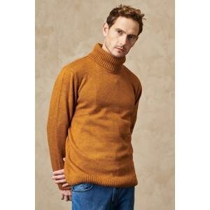 ALTINYILDIZ CLASSICS Men's Mustard Standard Fit Regular Cut Full Turtleneck Ruffled Soft Textured Knitwear Sweater