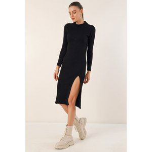 Bigdart 15828 Slit Knitwear Dress - Black